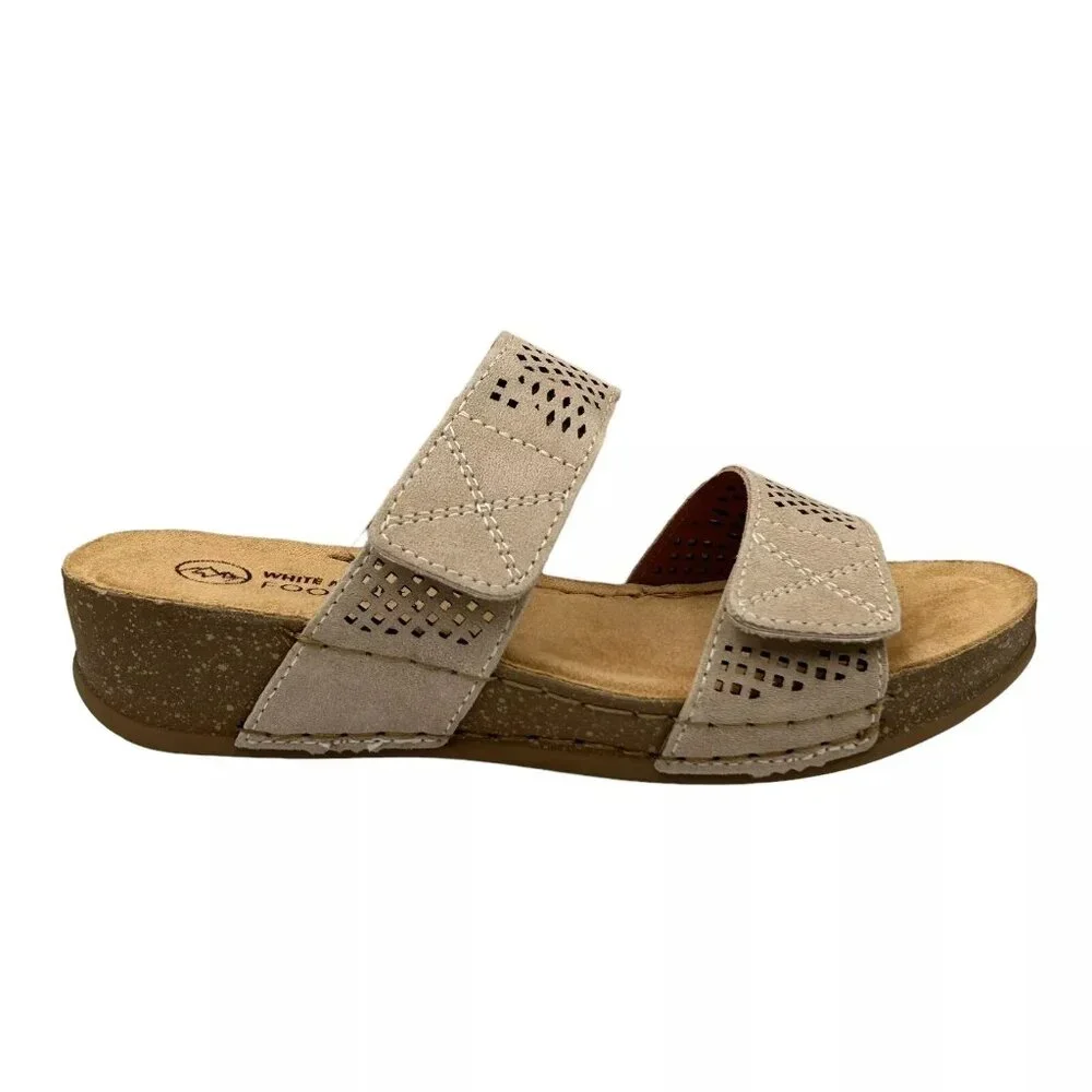 White Mountain Women's Wedge Leather Sandals Size 8 Taupe Adjustable Straps